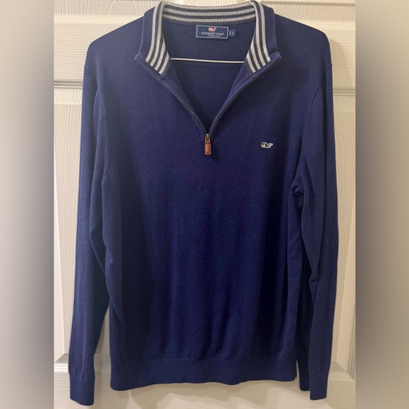 Vineyard Vines Other - Vineyard Vines Men's Navy Striped Collar Zip-Up Sweater